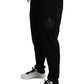 Elegant Black Cotton Joggers with Logo Embroidery