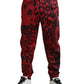 Elegant Leopard Print Joggers in Red and Black