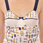 White Sailor Motif Stretch Tank Top