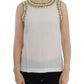 Elegant Sleeveless Silk Blouse with Crystal Embellishment