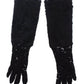 Black Wool Lace & Lamb Fur Elbow Gloves