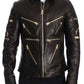 Elegant Brown Gold-Detailed Leather Jacket