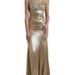 Elegant Metallic Gold Sheath Dress with Crystals