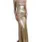 Elegant Metallic Gold Sheath Dress with Crystals