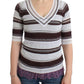 Striped V-Neck Knit Top with Lace Hem