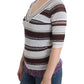 Striped V-Neck Knit Top with Lace Hem