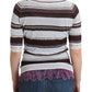 Striped V-Neck Knit Top with Lace Hem