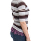 Striped V-Neck Knit Top with Lace Hem