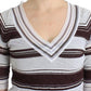 Striped V-Neck Knit Top with Lace Hem