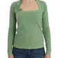 Elegant Green Striped Wool Blend Sweater