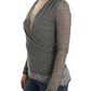 Elegant Gray Wool Blend Deep V-neck Sweater