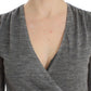 Elegant Gray Wool Blend Deep V-neck Sweater