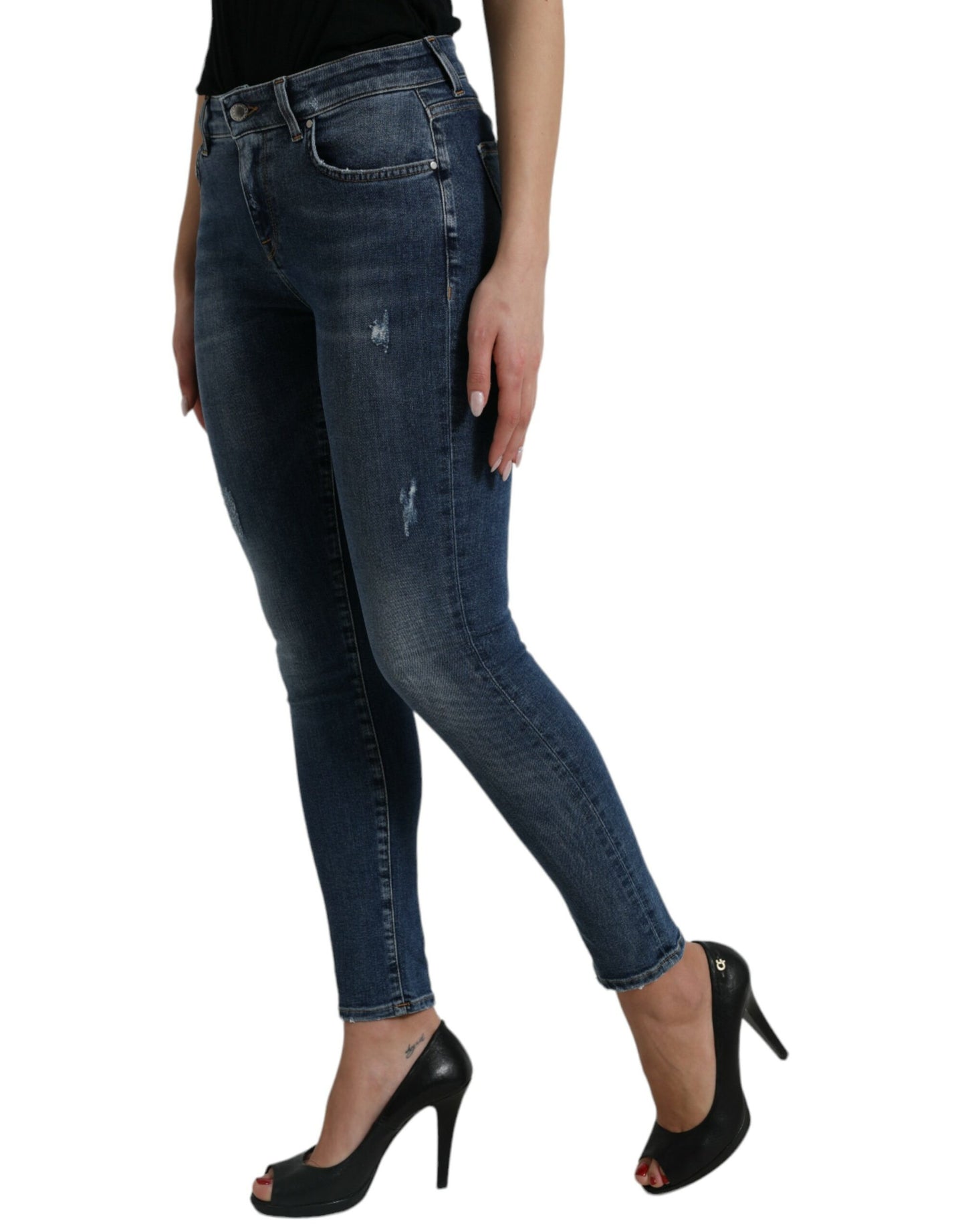 Elegant Mid Waist Stretch Jeans in Blue