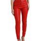 Elegant High-Waist Stretch Denim in Red