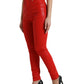 Elegant High-Waist Stretch Denim in Red