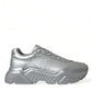 Elegant Silver Calfskin Leather Sneakers