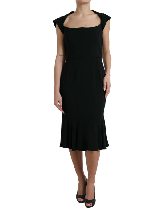 Elegant Black Stretch Cady Midi Dress