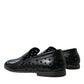 Elegant Black Leather Perforated Loafers