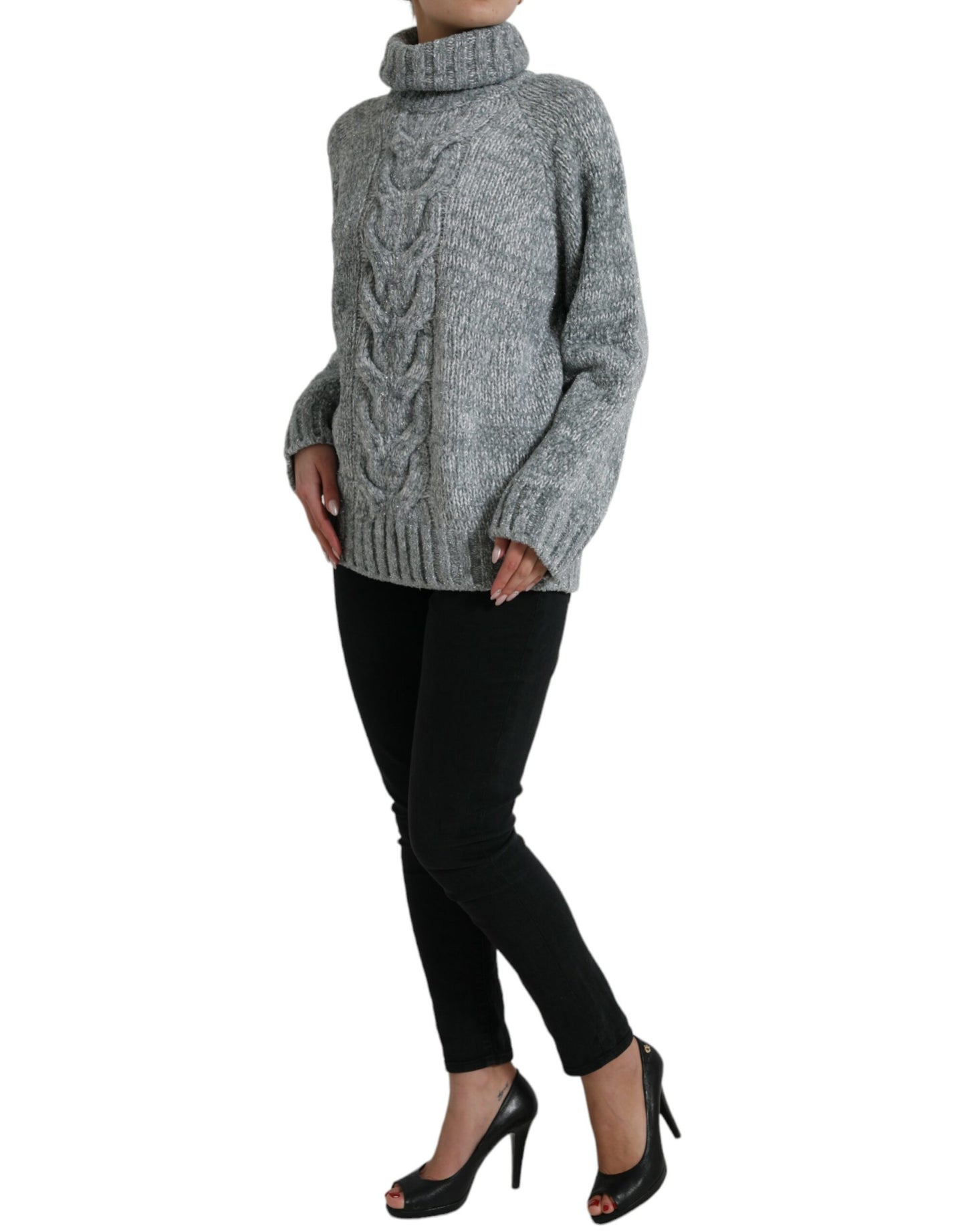 Elegant Gray Cashmere Blend Turtleneck Pullover