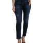 Elegant Dark Blue Mid Waist Stretch Jeans