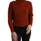 Elegant Brown Turtleneck Wool Sweater