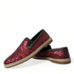 Red Sequined Leather Loafers