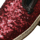 Red Sequined Leather Loafers