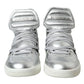 Silver Leather High-Top Sneakers