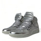 Silver Leather High-Top Sneakers