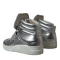 Silver Leather High-Top Sneakers