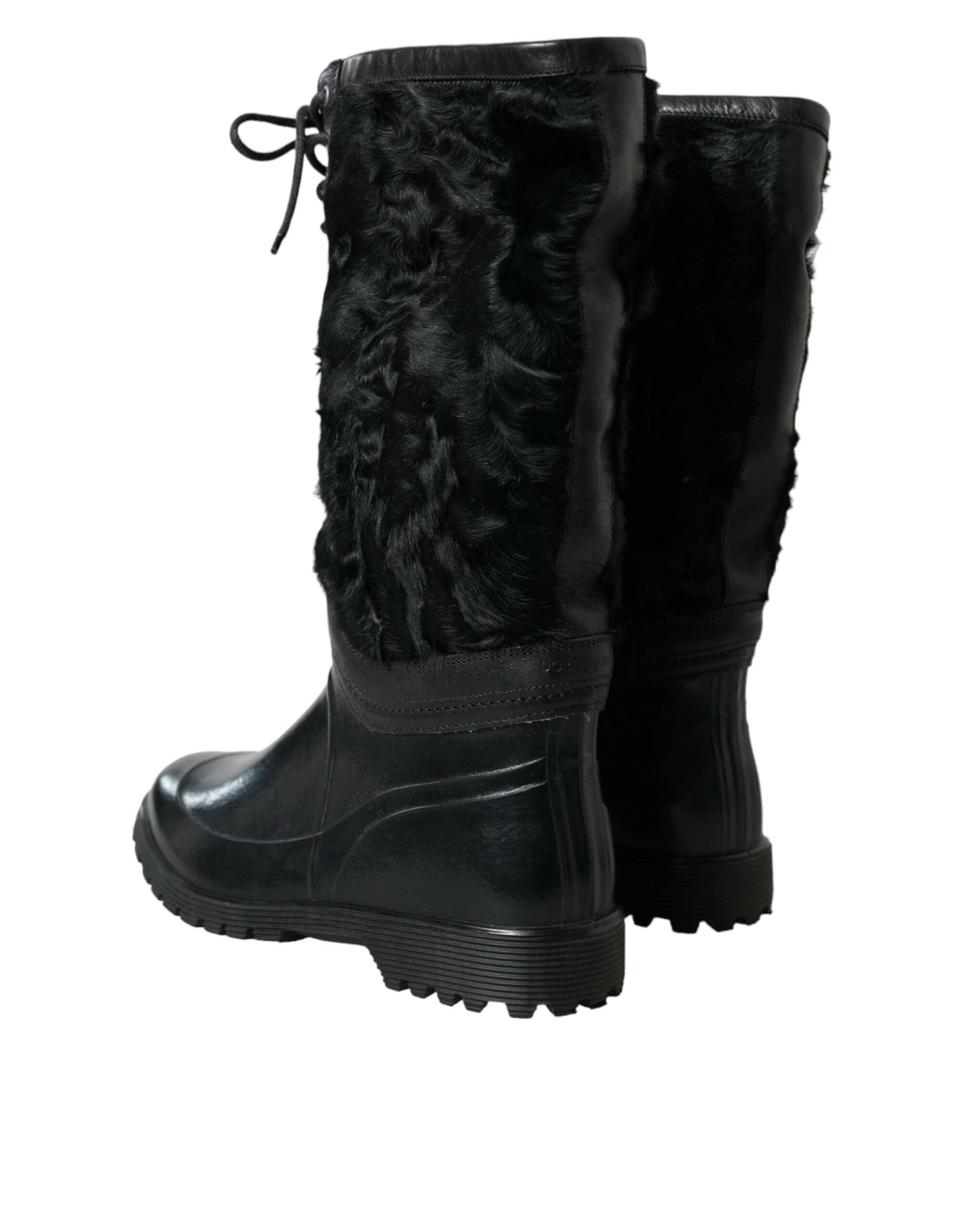 Sleek Black Shearling Mid Calf Boots