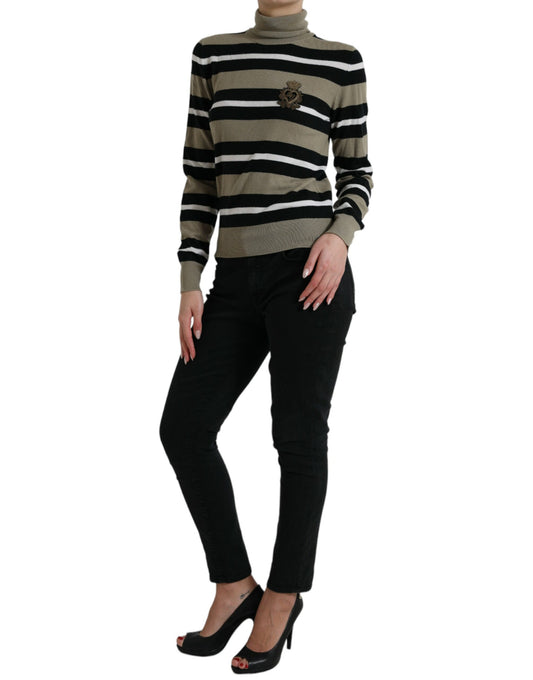 Elegant Striped Turtleneck Wool Sweater