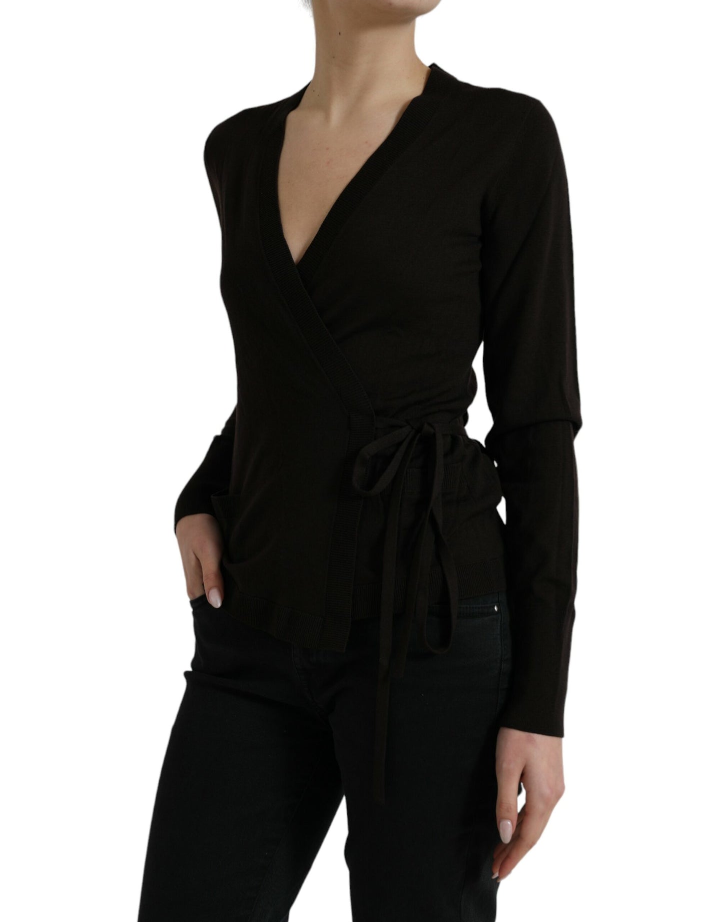 Elegant Black Virgin Wool Cardigan