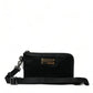 Elegant Black Nylon Leather Pouch with Silver Details