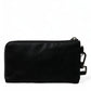 Elegant Black Nylon Leather Pouch with Silver Details