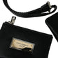 Elegant Black Nylon Leather Pouch with Silver Details