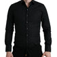 Elegant Black Slim Fit Italian Dress Shirt