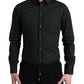 Elegant Slim Black Silk Blend Dress Shirt