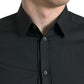 Elegant Slim Black Silk Blend Dress Shirt