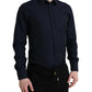 Elegant Navy Jacquard Dress Shirt