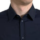 Elegant Navy Jacquard Dress Shirt