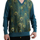 Silk V-Neck Peacock Feather Sweater