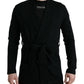 Elegant Black Cashmere Robe with Waist Belt