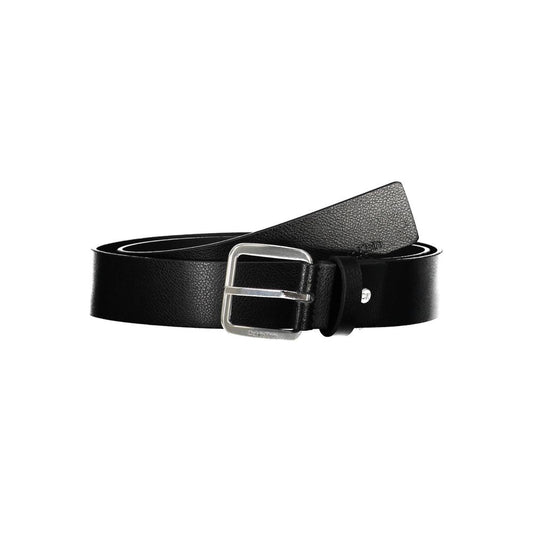 Elegant Black Leather Belt with Metal Buckle