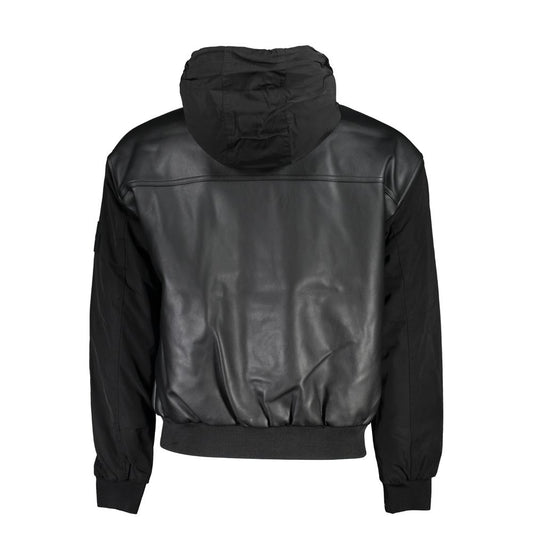 Sleek Black Contrast-Trim Jacket with Hood