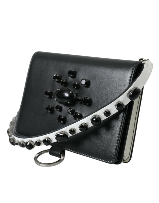 Elegant Crystal-Embellished Leather Card Holder