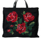 Chic Embroidered Floral Black Tote