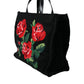 Chic Embroidered Floral Black Tote