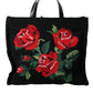 Chic Embroidered Floral Black Tote