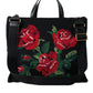 Chic Embroidered Floral Black Tote